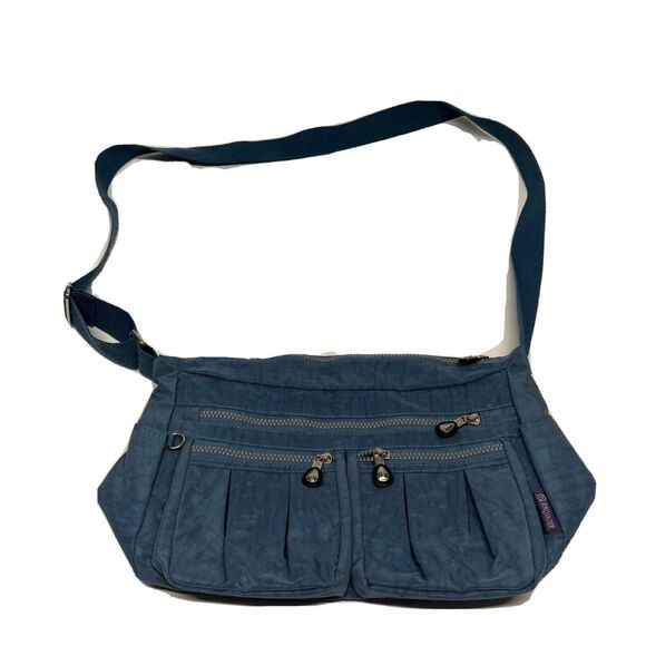 Jinqiaoer Nylon Bag Blue Womens Multi Sections Cross Body Logo Charm - Picture 1 of 10